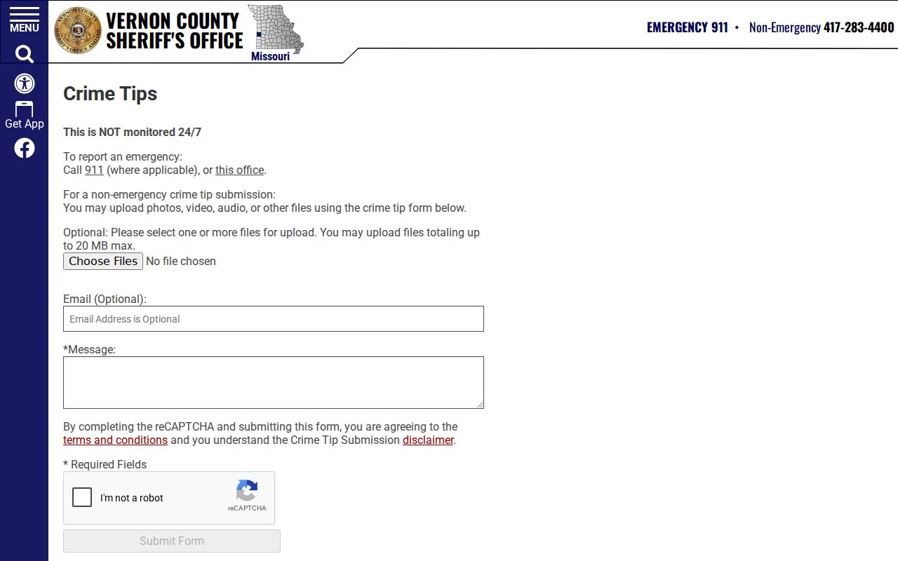 Vernon County Sheriff crime tip channel