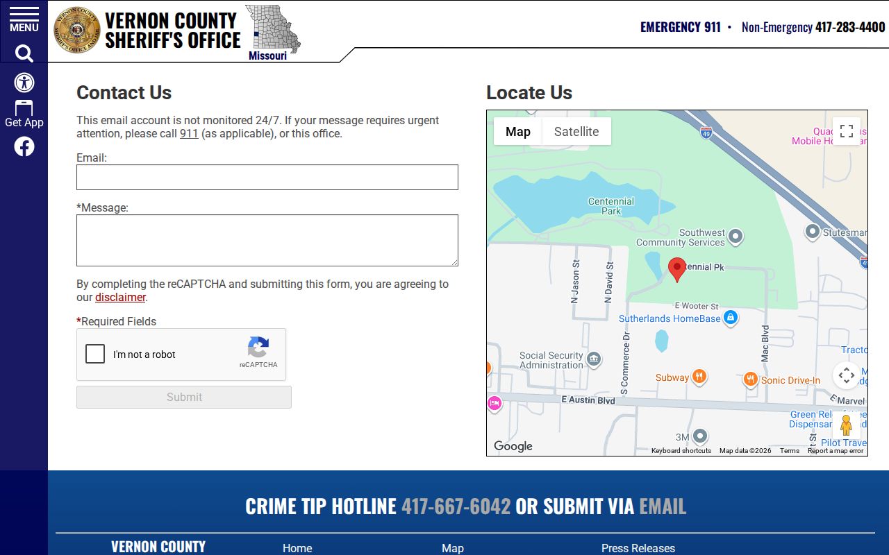 Vernon County Sheriff contact information
