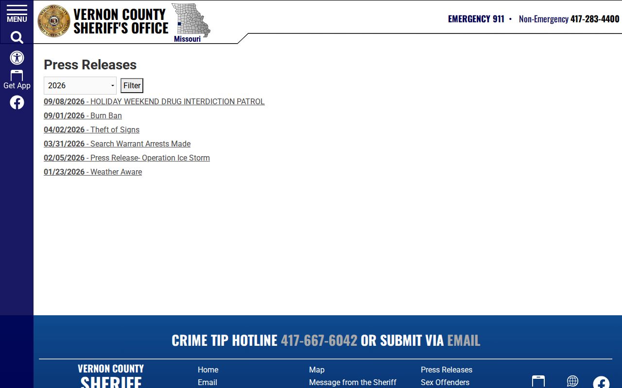 Vernon County Sheriff press release archive