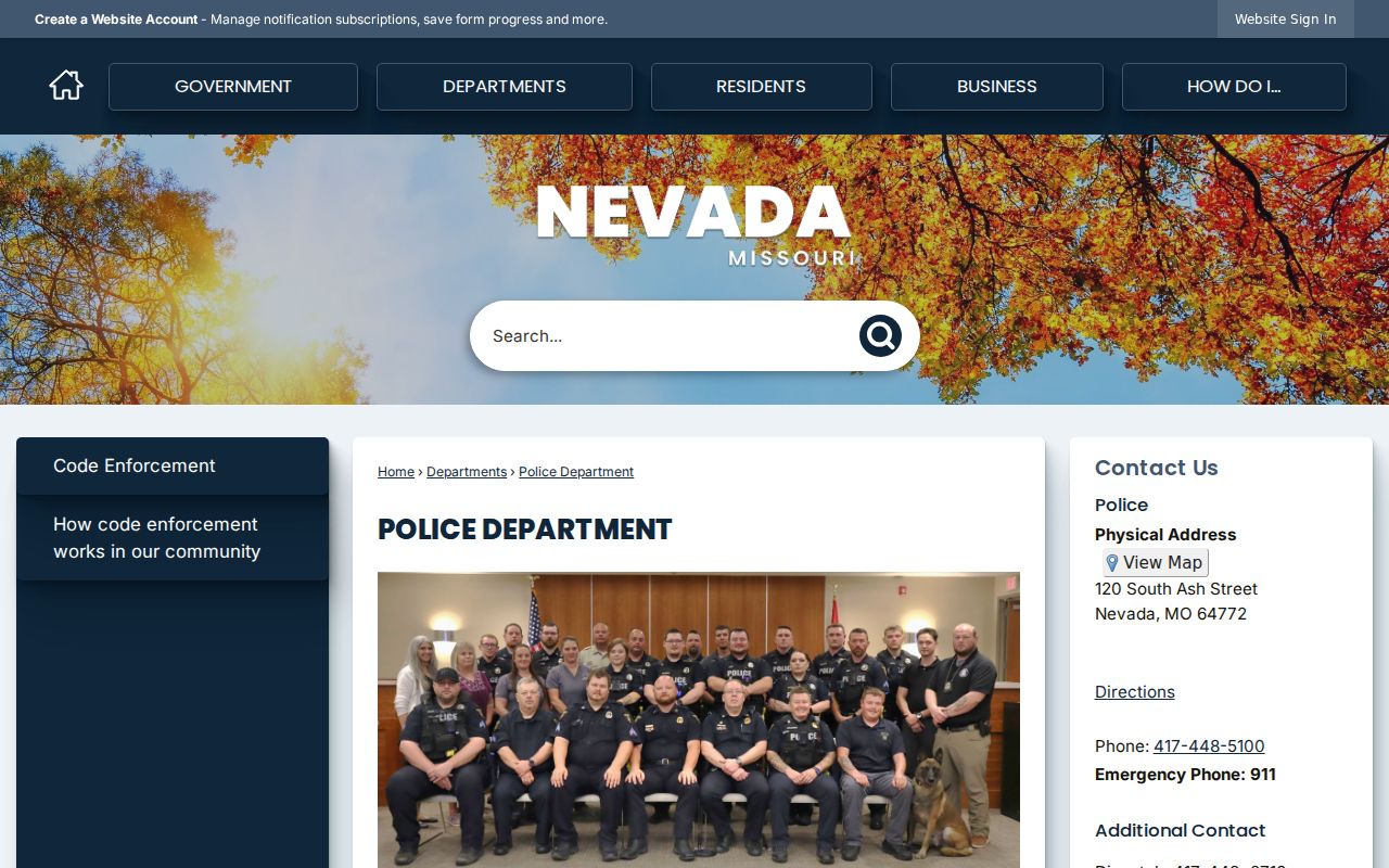 Nevada Missouri Police Department official page
