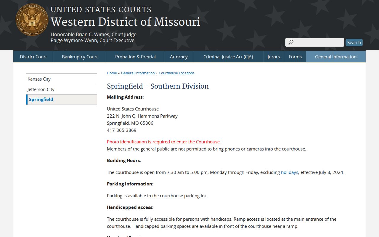 Springfield Southern Division federal courthouse page
