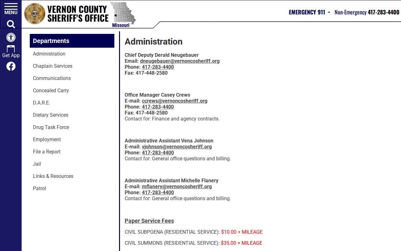 Vernon County Sheriff records request page